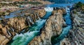 Aerial view of the Dhuandhar Falls are located onÃÂ Narmada RiverÃÂ inÃÂ Bhedaghat, Jabalpur, Madhyapradesh, India